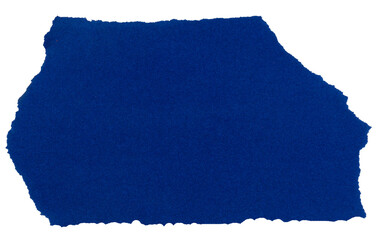 Isolated torn blue piece of matte paper on white background