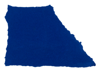 Isolated torn blue piece of matte paper on white background