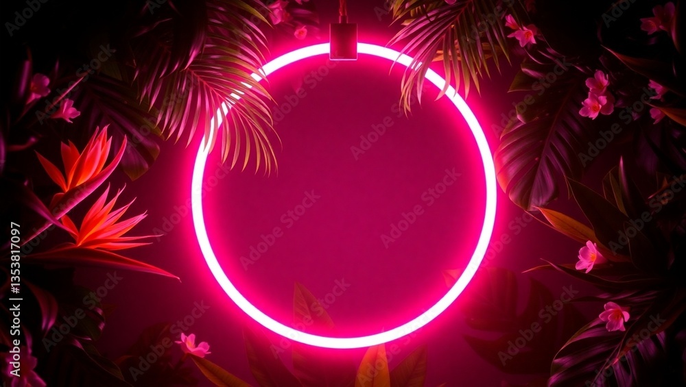 Poster glowing red neon light circle abstract background with festive design