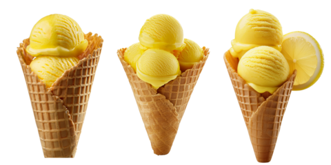 Delicious lemon ice cream in waffle cones, perfect for a refreshing treat on a sunny day.