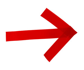 Isolated red arrow made of electrical tape on white background