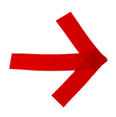 Isolated red arrow made of electrical tape on white background