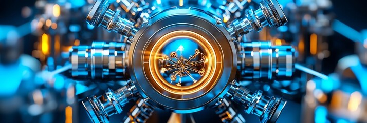 Fototapeta premium quantum computing entanglement concept. Superconducting quantum processor setup on a lab table