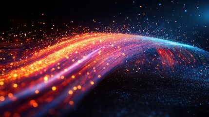 Obraz premium Orange and Blue Light Streams on Dark Background - Fiber Optic Light Trails