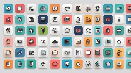 "Minimalist Black and Blue Business Icons Set on White Background"