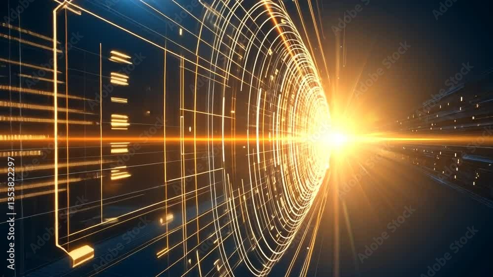 Poster futuristic abstract geometric shape with glowing lines and light generative ai