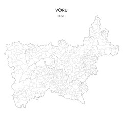 Geopolitical Vector Map of Võru County (Estonia) with Municipalities (Omavalitsused), and Settlements (Asulad) Administrative Subdivisions as of 2025 - Estonia