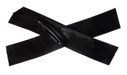 Isolated black cross made of electrical tape on white background