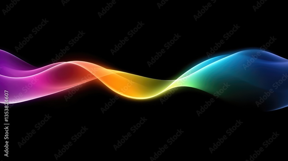 Poster abstract glowing light trails in a dark space, creating colorful patterns with copy space on the lef