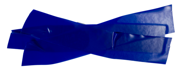 Isolated torn off blue electrical tape wrinkled stripes with copy space on white background