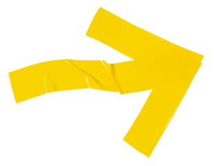 Isolated yellow arrow made of electrical tape on white background