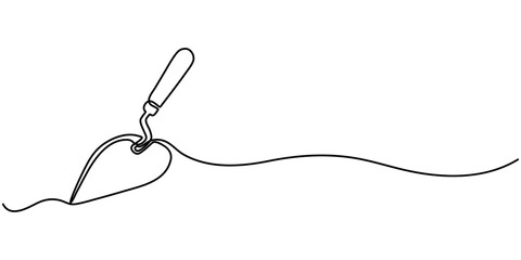 Fototapeta premium Continuous one line drawing of construction trowel tools, Continuous line drawing of trowel. Trowel linear icon. One line drawing background. Vector illustration. Trowel continuous line icon. 