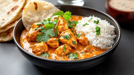 Delicious Bowl of Rice Accompanied by Freshly Baked Bread in Warm Setting
