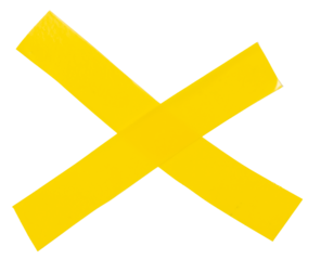 Isolated yellow cross made of electrical tape on white background