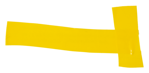 Isolated yellow T-shaped figure made from electrical tape on white background