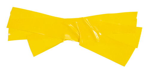 Isolated torn off yellow electrical tape wrinkled stripes with copy space on white background