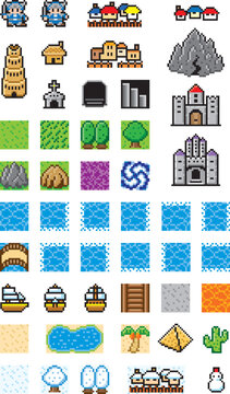 Fototapeta RPG風ドット絵　フィールドマップ用パーツ