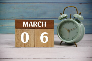 Wooden Calendar Showing the Date of March 6th. Day 6 of March month