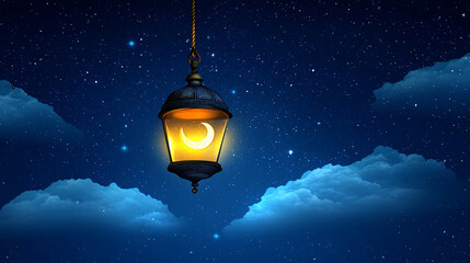 Ramadan Beautiful Night with Crescent Moon and Lantern – Islamic Decoration for Eid and Ramadan (1)