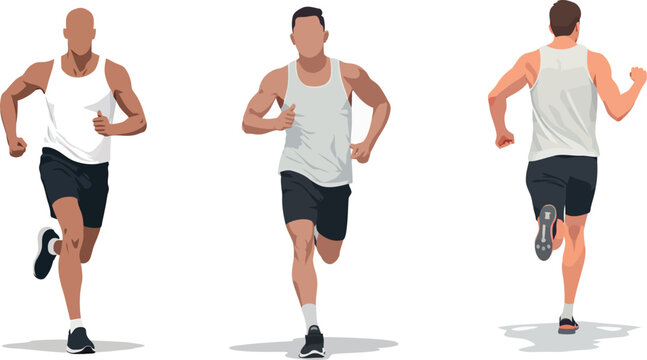  a man running. The figure is shown in three different views