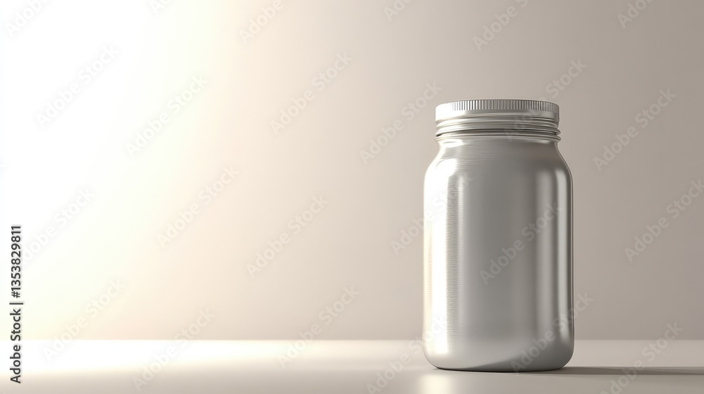 Aufkleber a durable vacuum-insulated food jar with a metallic finish, placed on a neutral background with soft