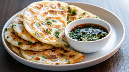 Delicious Plate of Gourmet Food Served with Bowl of Flavorful Sauce