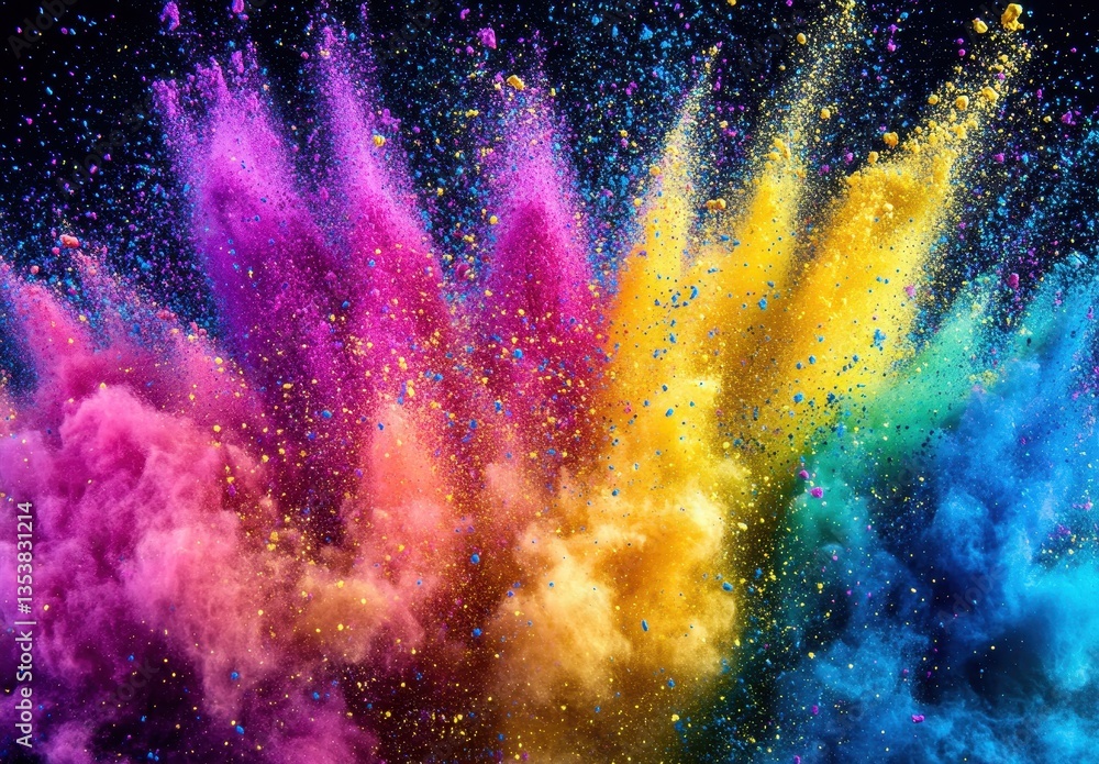Poster vibrant explosion of color dust against a dark background creating a stunning visual display of pink