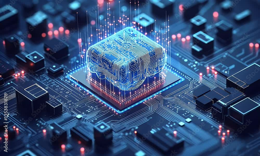 Poster advanced microchip with digital vehicle design