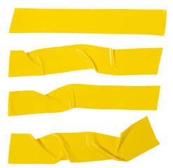 Isolated collection of stripes made from yellow electrical tape on white background