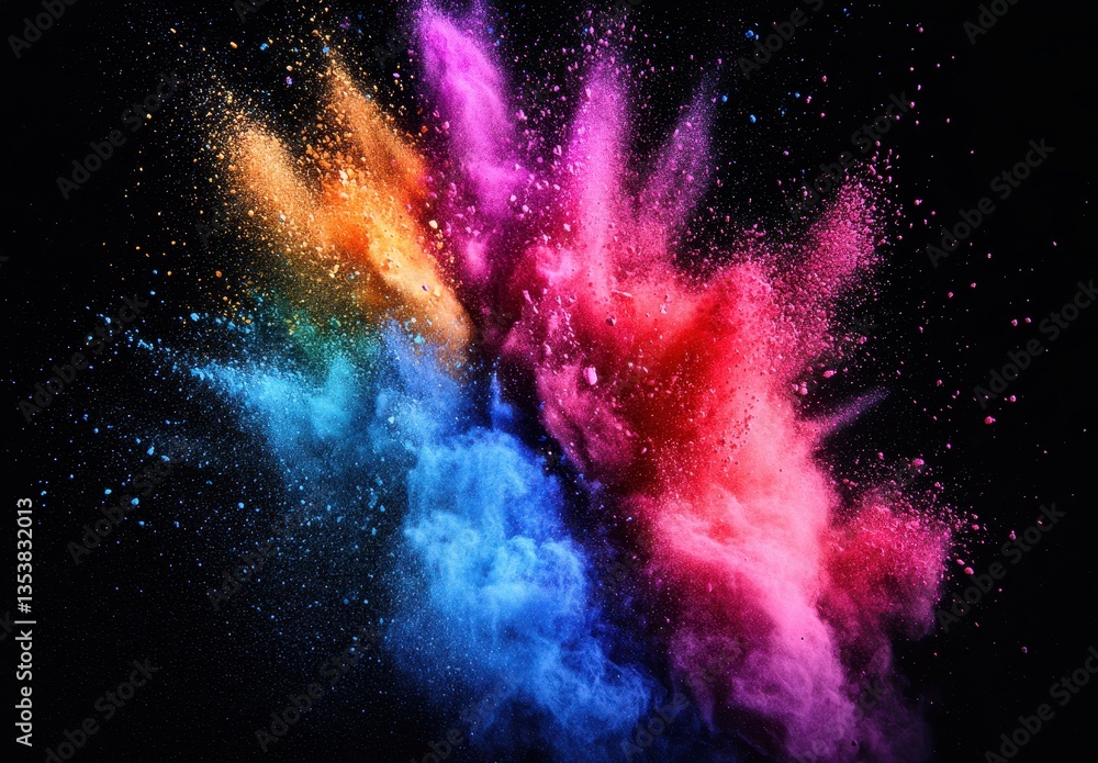 Poster vibrant explosion of colored powder against dark background creating an abstract artistic effect wit