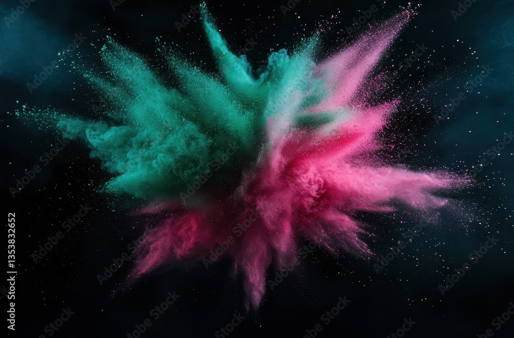 Aufkleber vibrant explosion of colored powder creating dynamic artistic effect against dark background ideal f