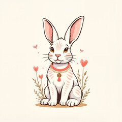 Obraz premium Adorable rabbit smiling among flowers and hearts 