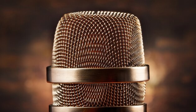 a close-up shot of a vintage microphone with a metallic grill
