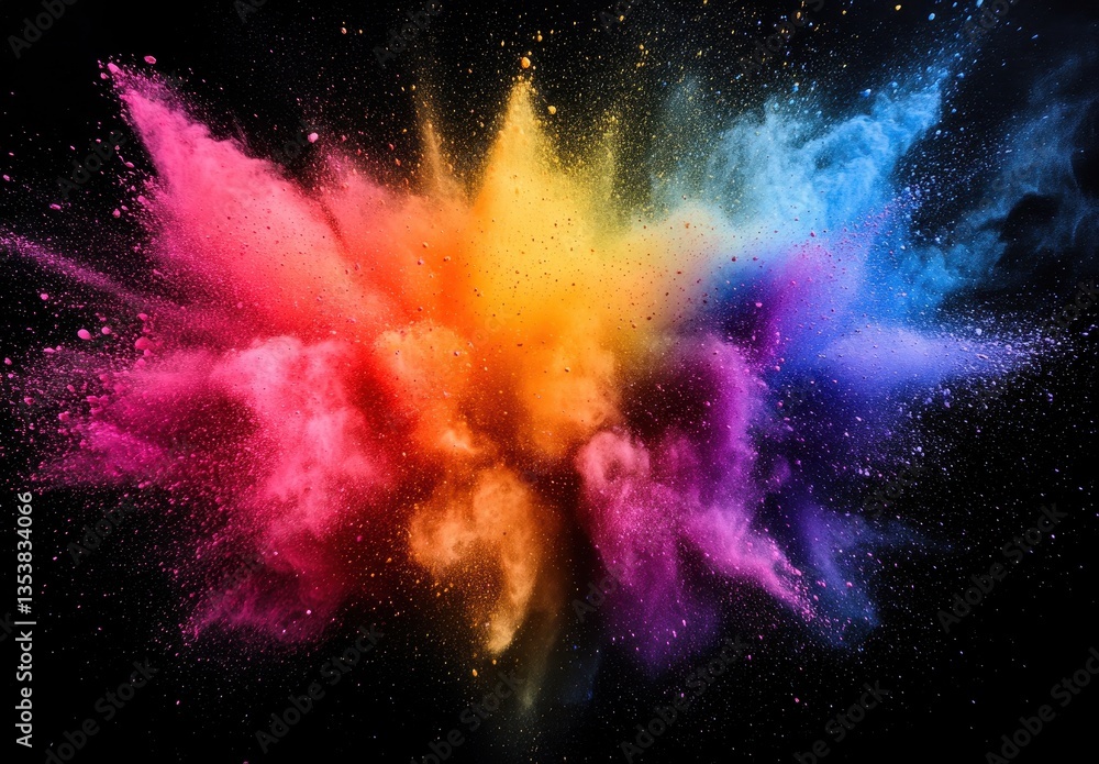 Poster vibrant explosion of colorful dust and powder in bright hues on a black background capturing dynamic