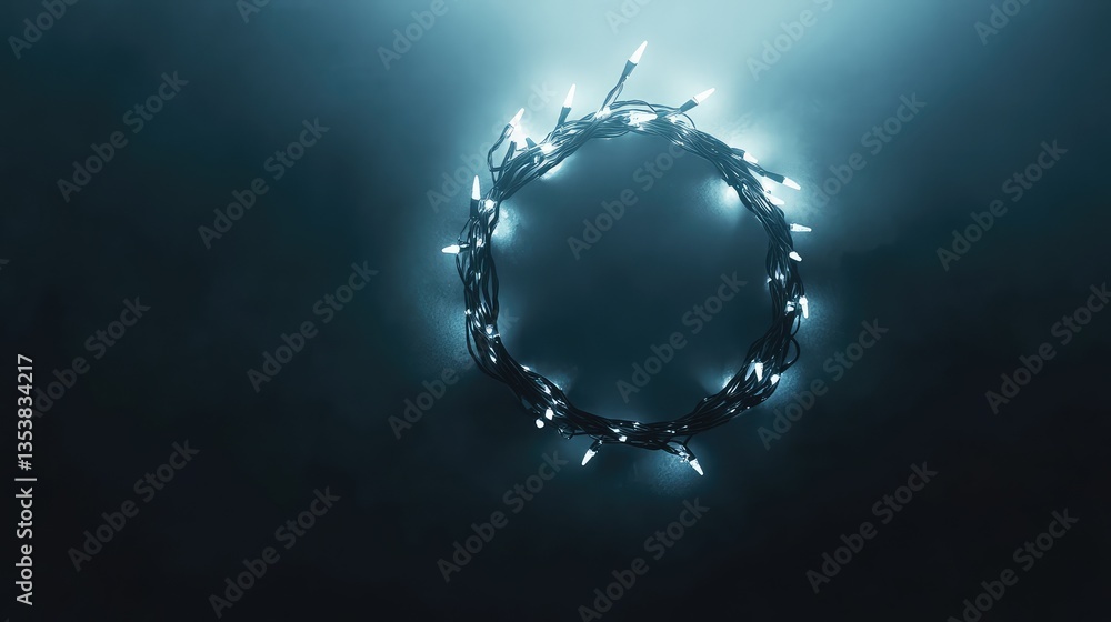 Aufkleber a glowing white string of lights forming a circular shape, with copy space above for text.
