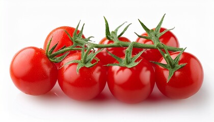 cherry tomatoes with green stem on white background