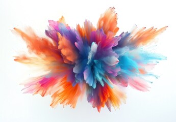 Obraz premium Vibrant Explosion of Colorful Paint on White Background with Dynamic Swirls and Soft Texture for Artistic and Creative Designs