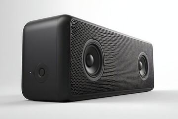 Obraz premium Black speaker for music streaming in home audio setup. Plain background