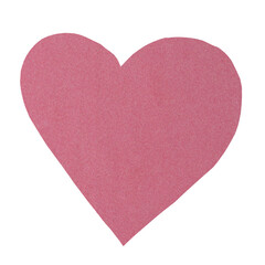 Isolated pink paper cut heart on white background, copyspace