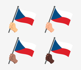 Czech flag in hand icons set, symbols of the flag of Czechia