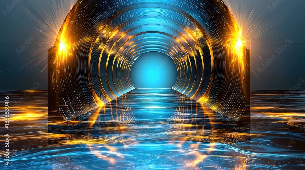 Poster futuristic circuit board background with glowing blue lines and abstract digital technology elements