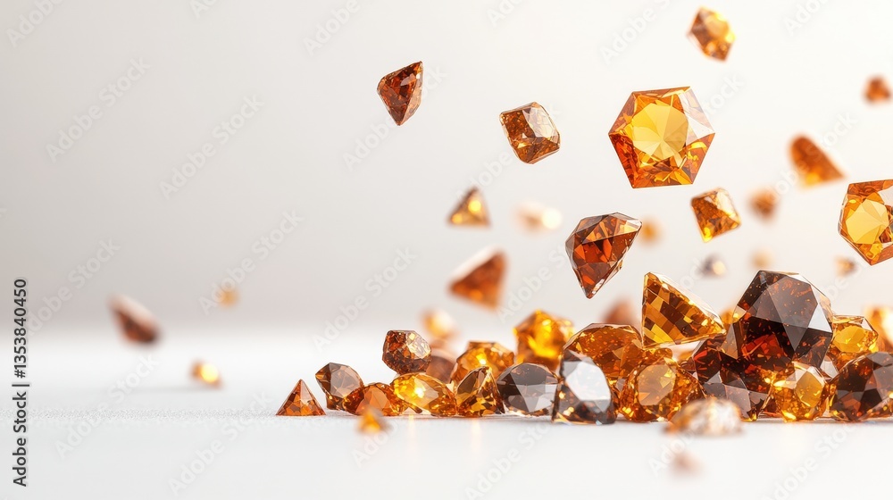 Aufkleber a cluster of sparkling amber gemstones on a white surface with levitating and falling gems set again