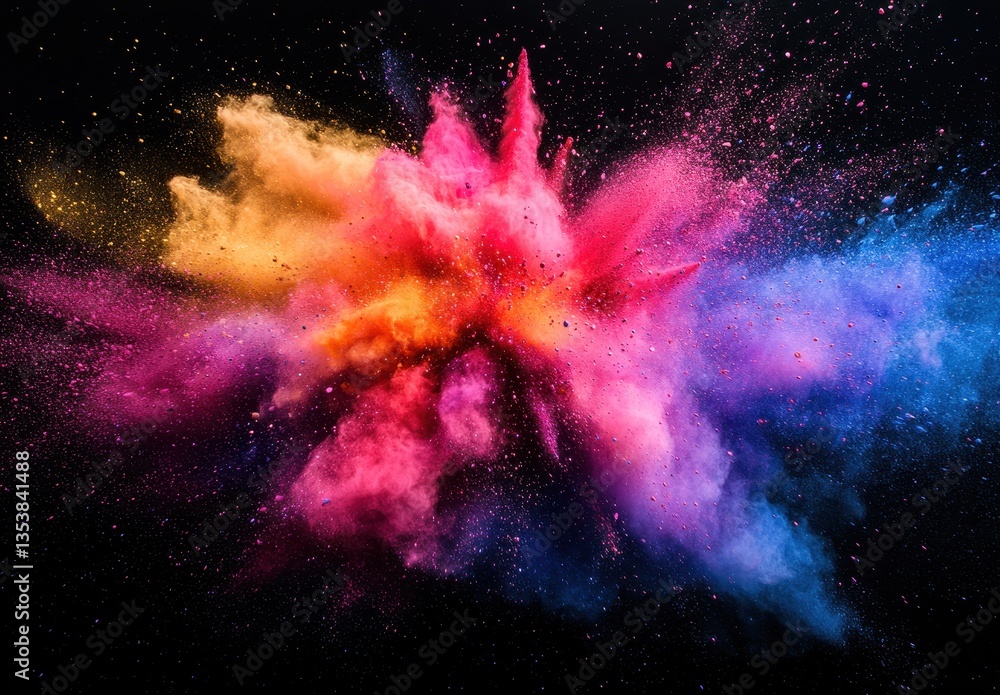 Poster vibrant explosion of colorful powder creating abstract art against black background in high-resoluti