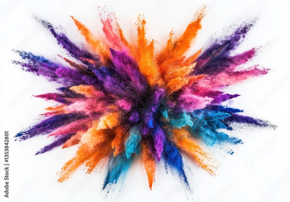 Poster vibrant explosion of colorful powder creating dynamic visuals on a white background for artistic and