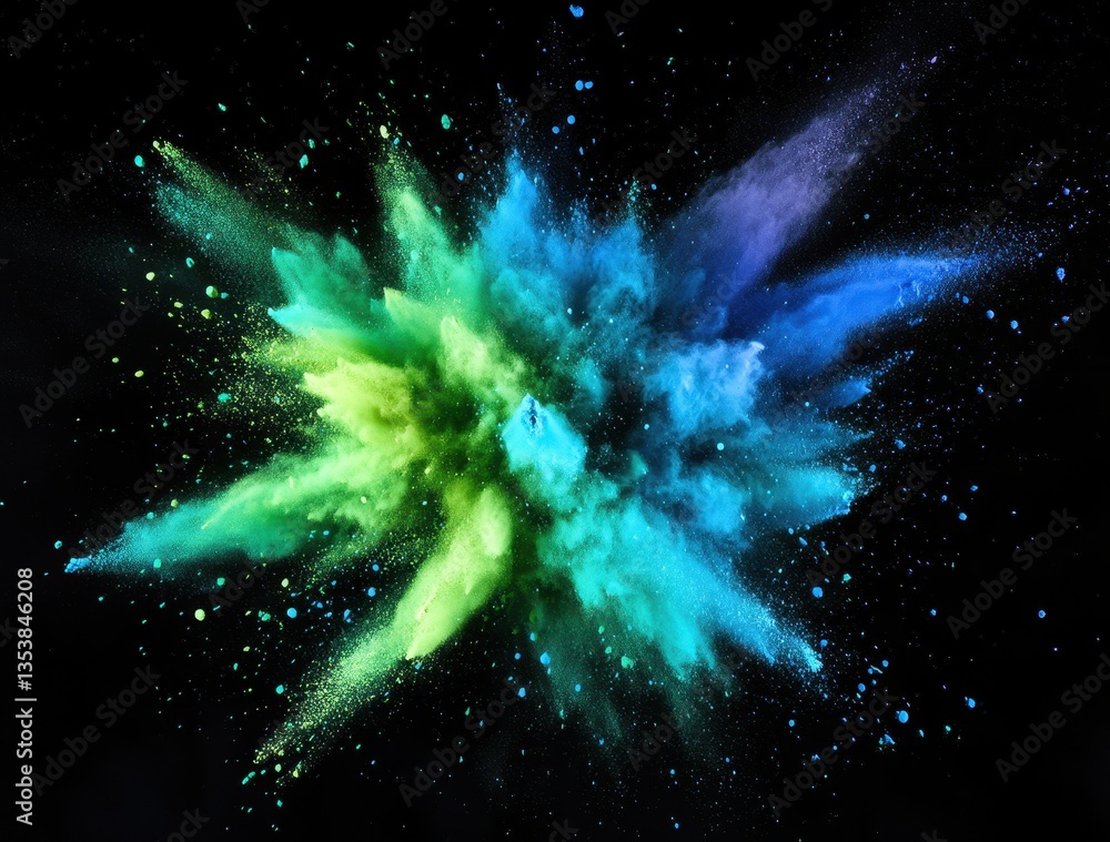 Poster vibrant explosion of colorful powder on black background creating a dramatic and artistic display of