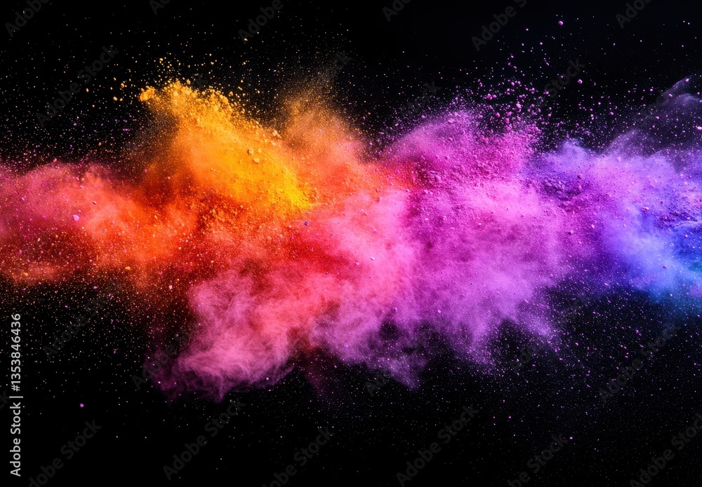 Poster vibrant explosion of colorful powder on black background creating a stunning visual display for crea