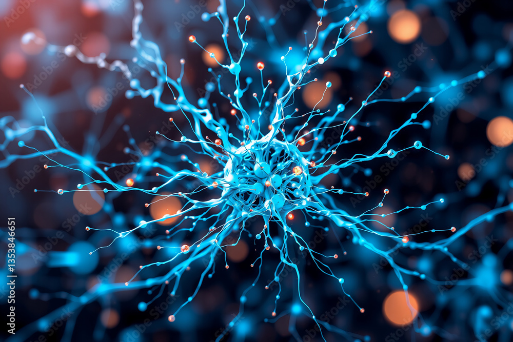 Poster abstract blue network with glowing connections radiates energy. interconnected lines and dots form a