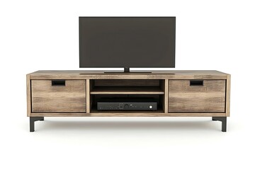 Obraz premium Modern TV Stand with Flat Screen, Empty, Studio Shot