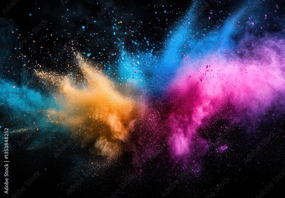 Aufkleber vibrant explosion of colorful powders creating a stunning visual in dark space, ideal for background