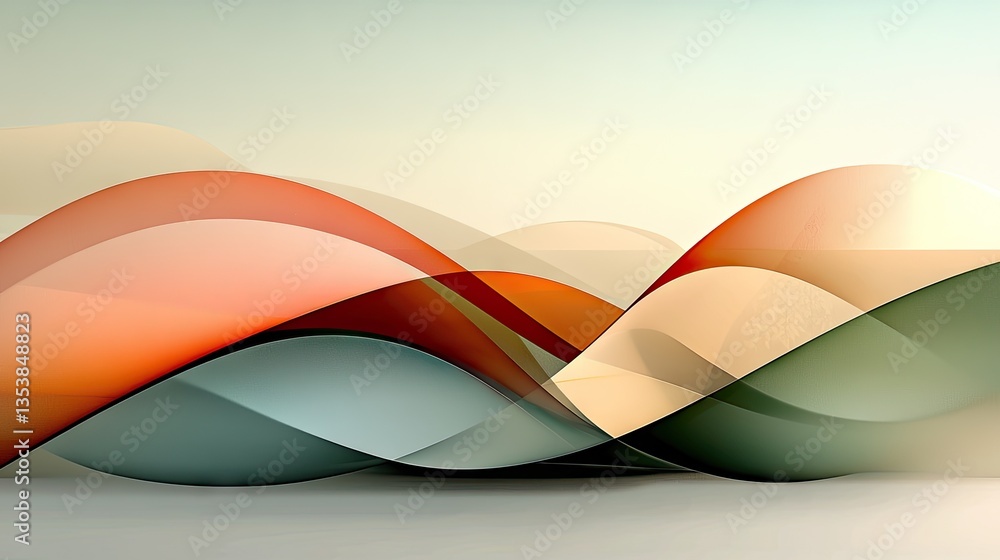 Poster minimalist waves with a soft gradient of soothing earth tones in an abstract modern style.